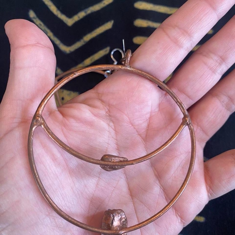 Copper Large Hoops Real Tiger Eyes Real Amethyst Moon Dangle Earrings View 6